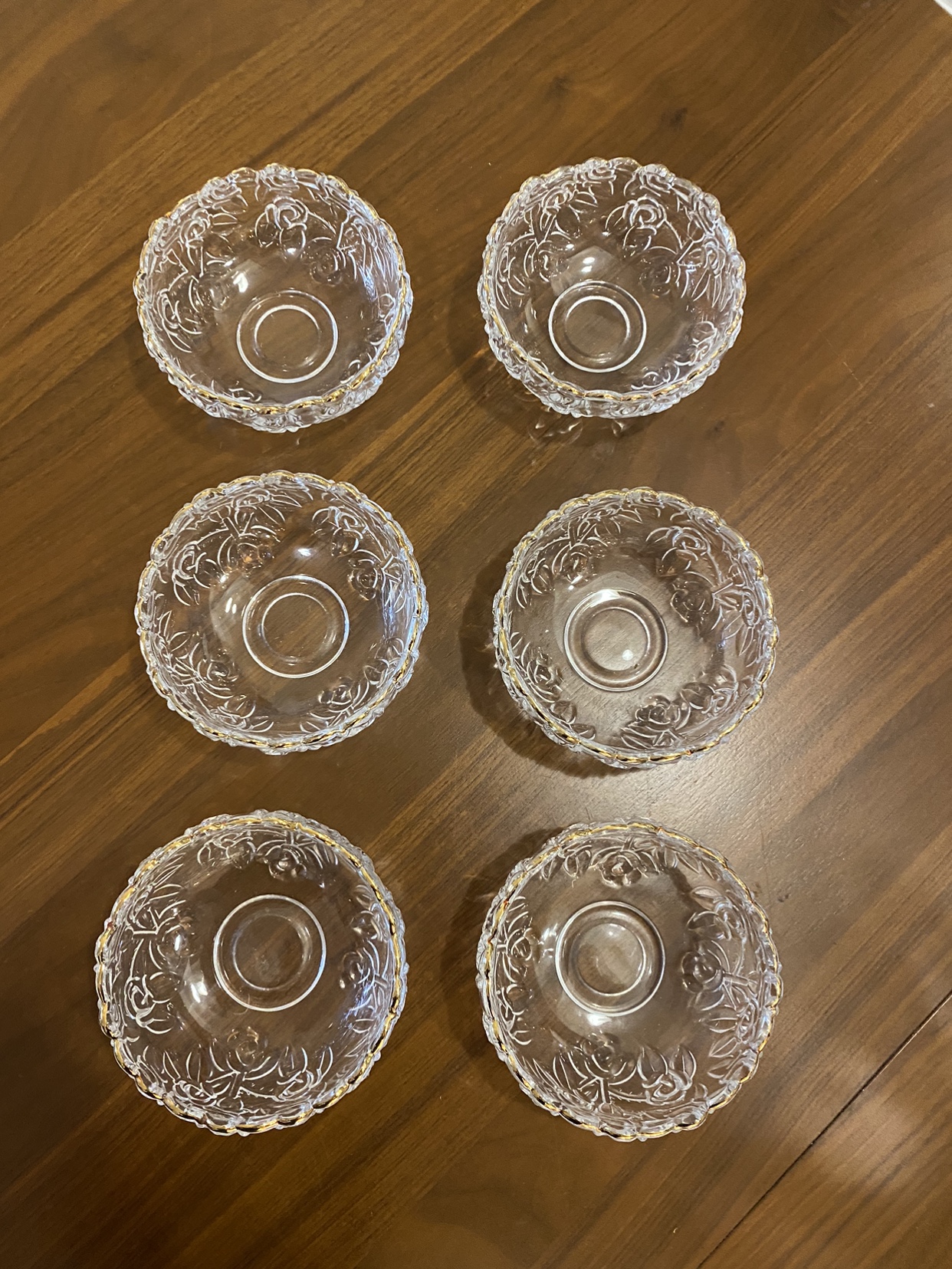 Set of 6 Crystal Glass Bowls with Gold Rim - photo 2