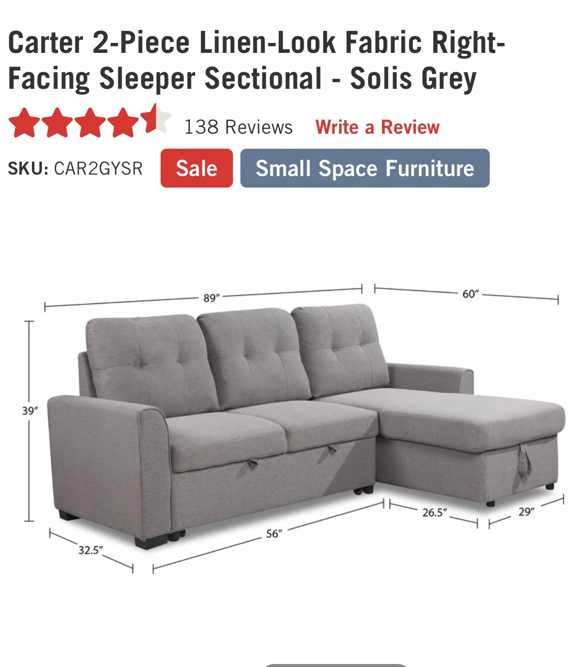 Carter 2-Piece Linen Sectional - Solis Grey