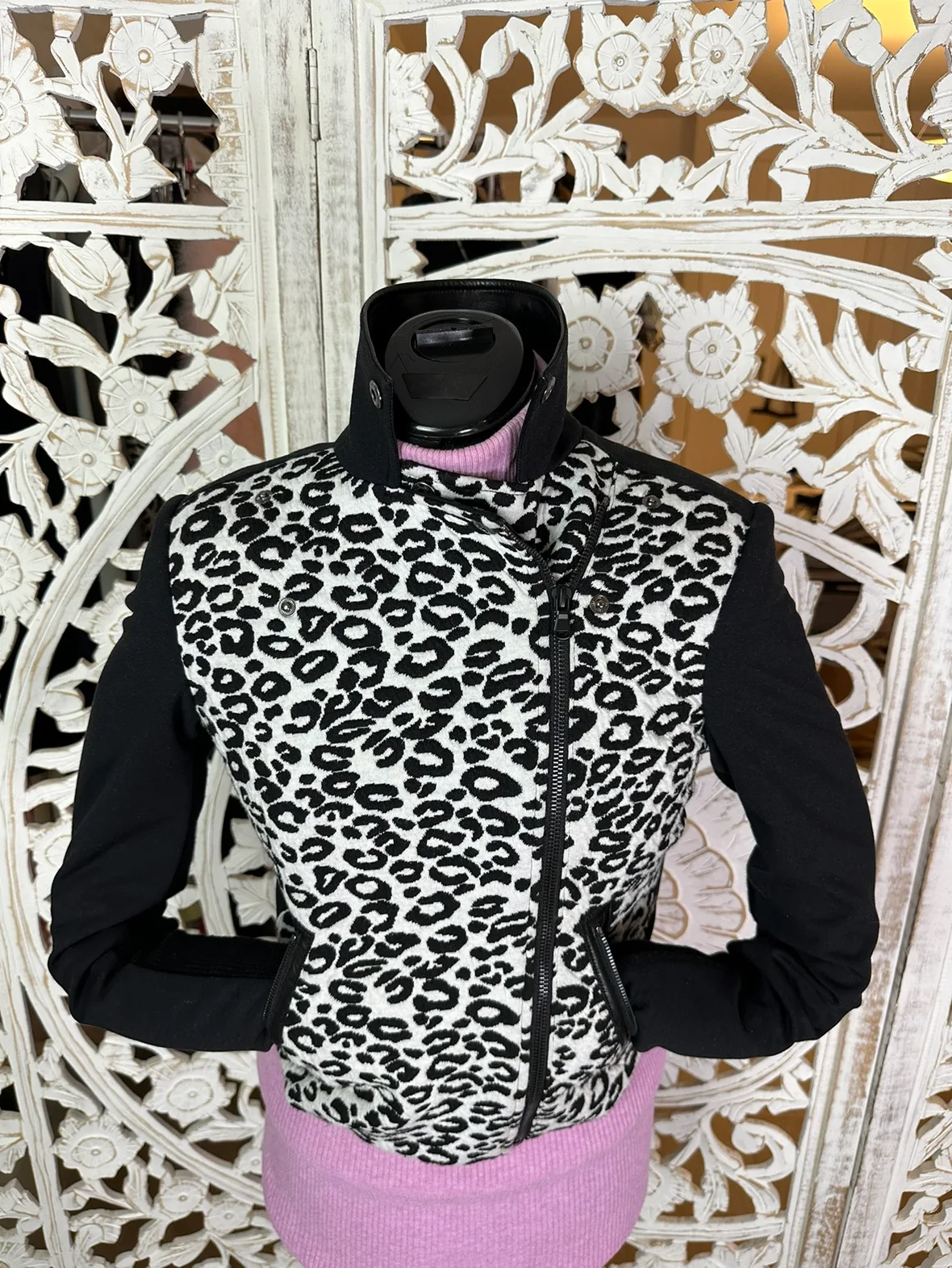 🧡 $695 NWOT Rebecca Taylor Sz 0 XS S leopard Moto Jacket Leather image indicator(6)