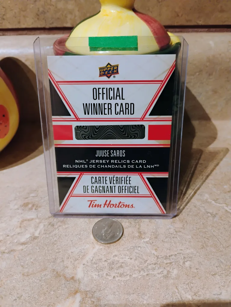 Upper Deck Official Winner Card - Juuse Saros - Tim Hortons