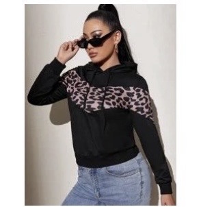 SHEIN Leopard Drawstring Hoodie