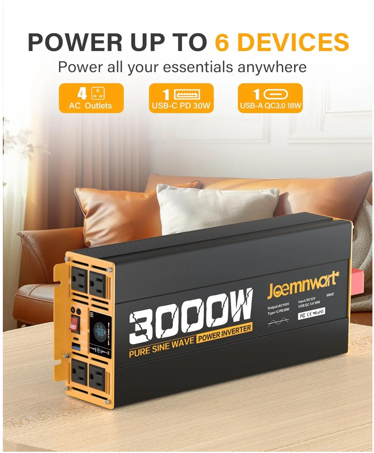 3000W Pure Sine Wave Power Inverter for car, RV, solar image indicator(2)