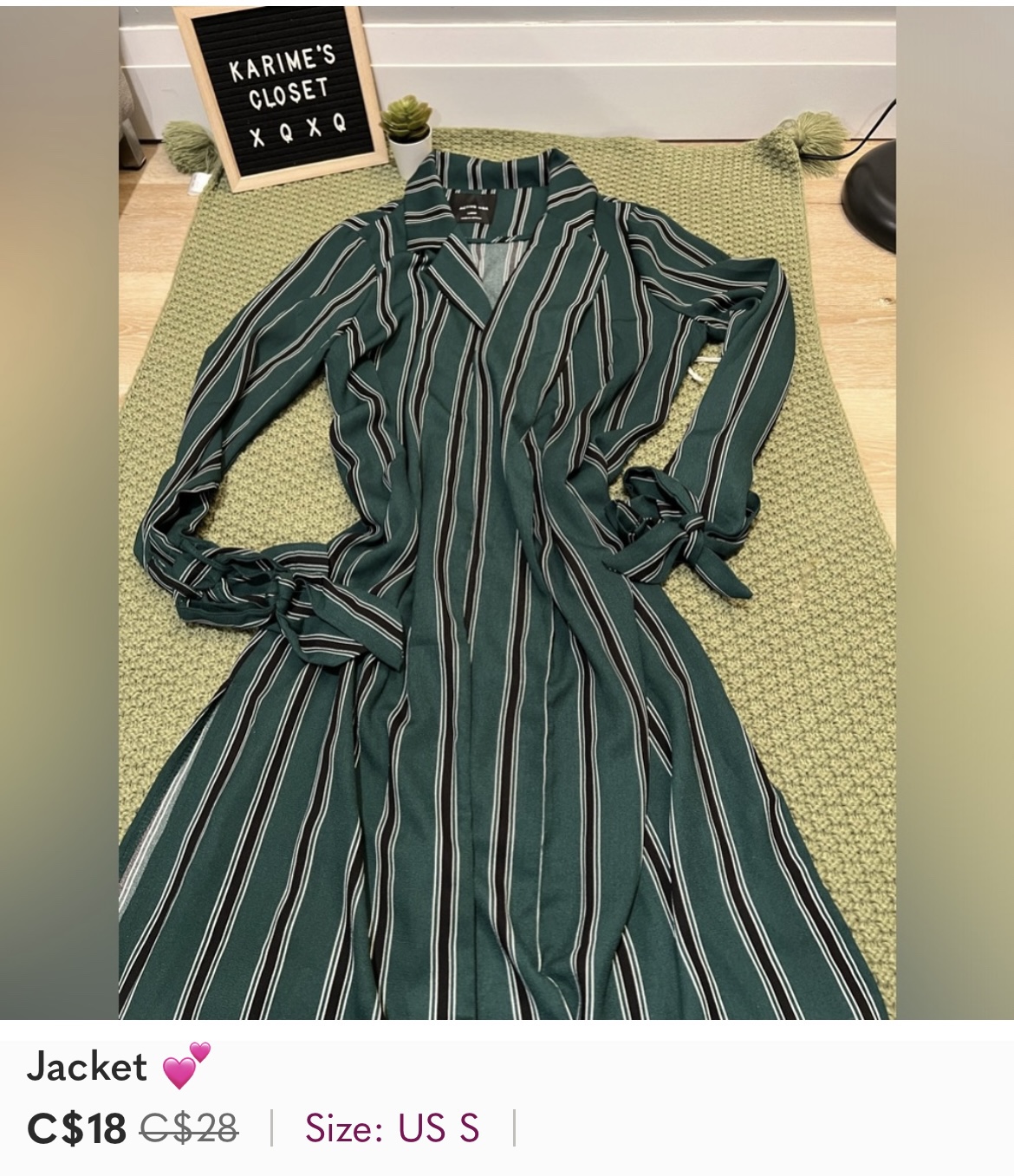 Green Striped Long Sleeve Jacket
