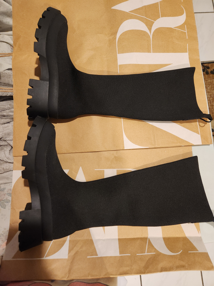 Zara Black Lug Sole Fabric Boots - photo 4