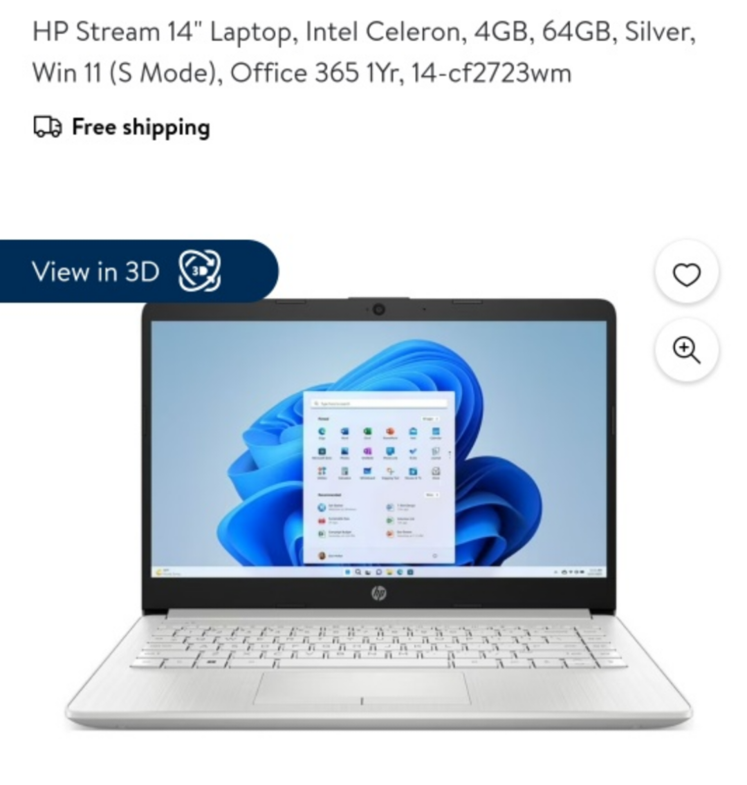 HP Stream 14 Laptop Intel Celeron 4GB 64GB Silver - photo 3