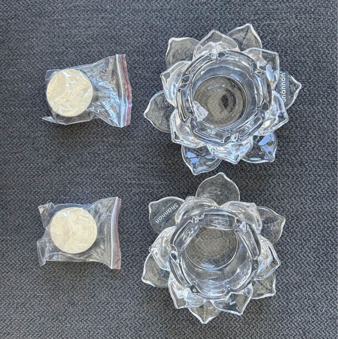 Lotus Crystal Votive Pair -Candle Holders-Tealight Candles-NEW