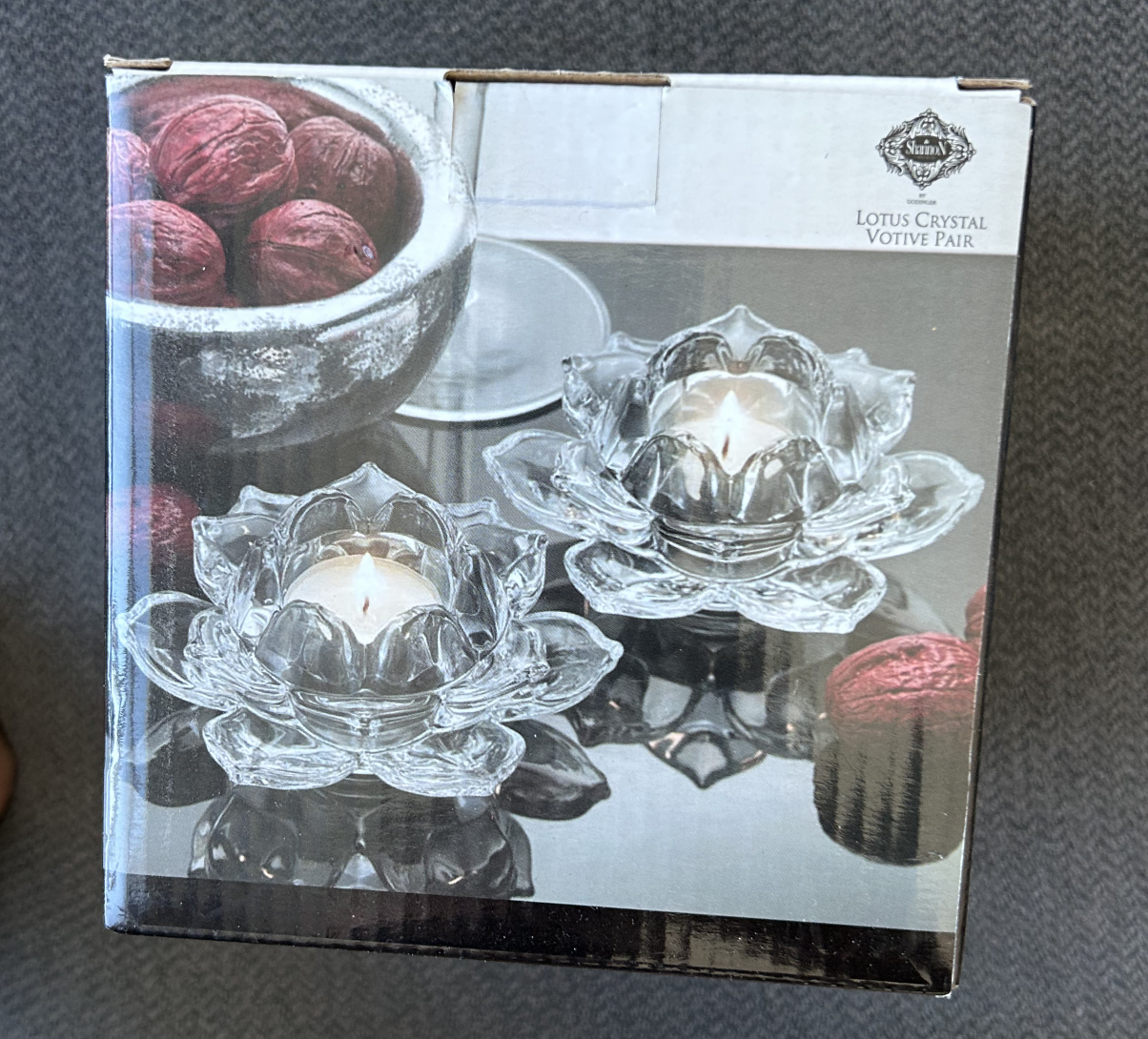 Lotus Crystal Votive Pair -Candle Holders-Tealight Candles-NEW - photo 2