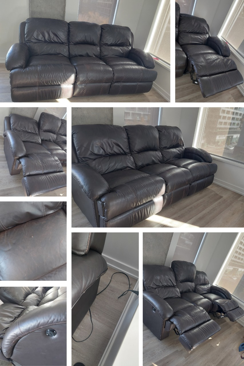 Brown Leather Reclining Sofa