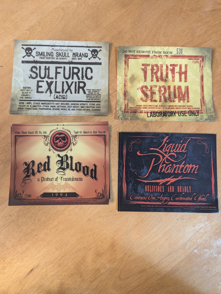 8 Vintage Halloween Bottle Labels for 750ML bottles.