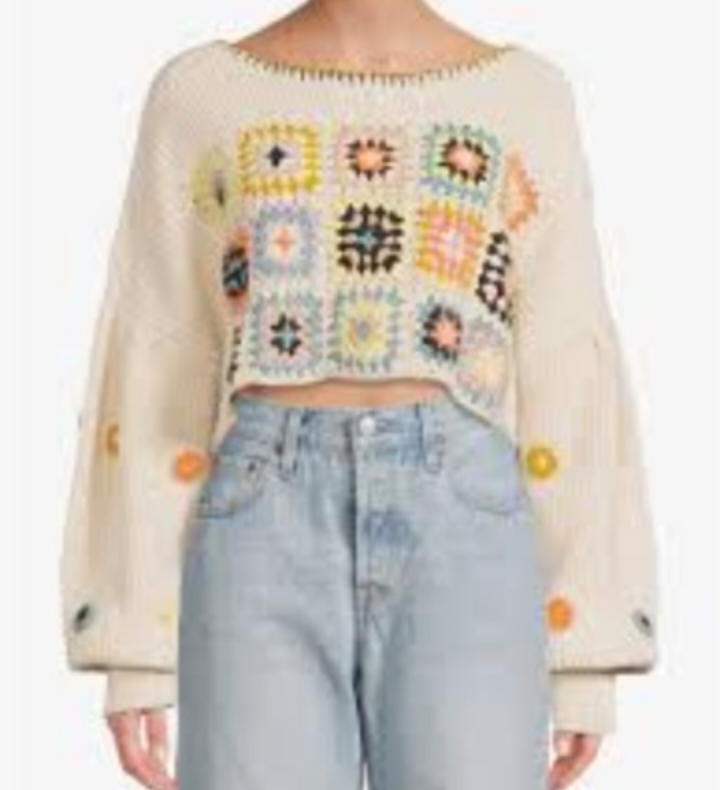 Free People Crochet Patchwork Sweater Pullover - photo 4