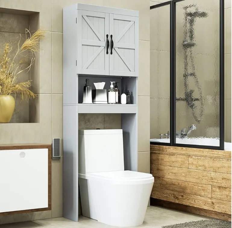 Over-the-Toilet Grey Storage Cabinet thumbnail