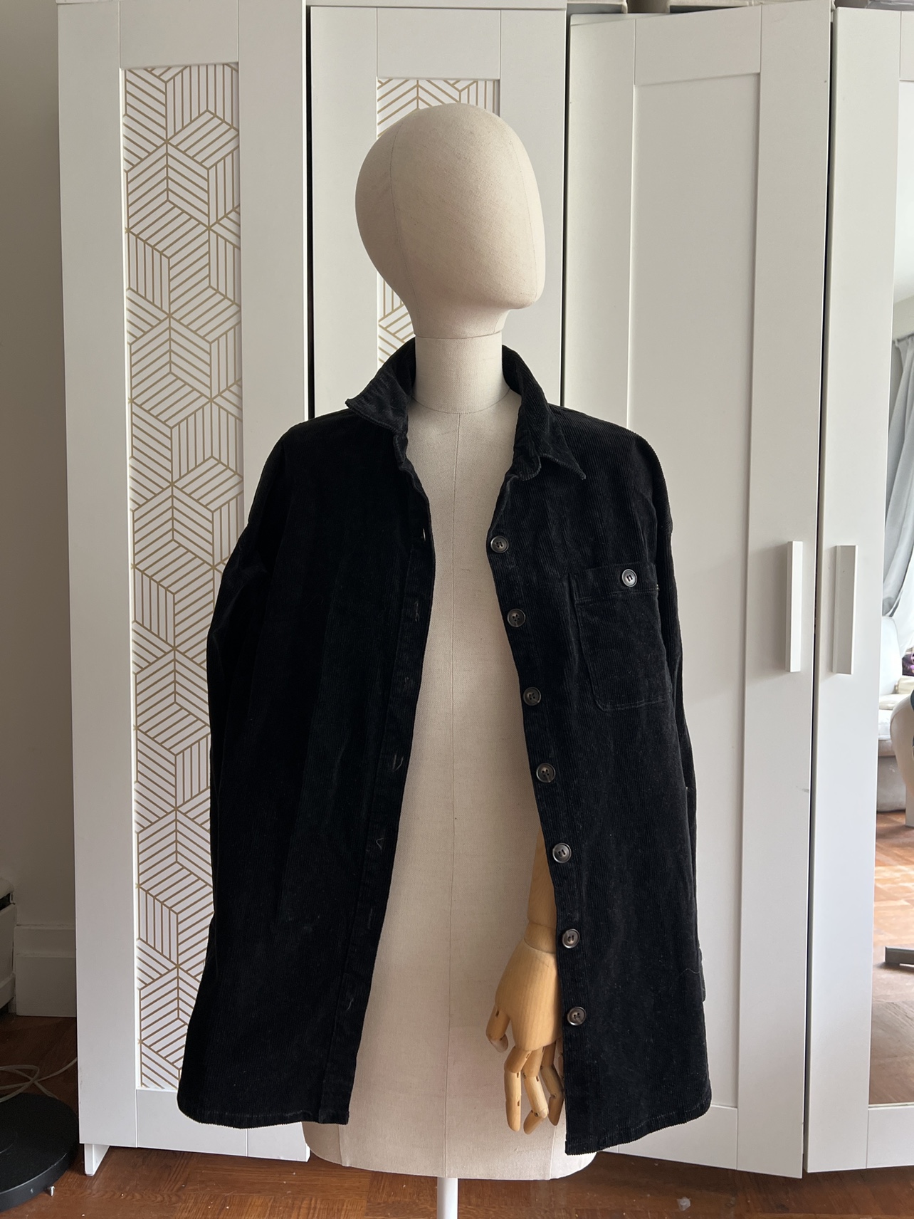 Black Corduroy Button Up Shacket