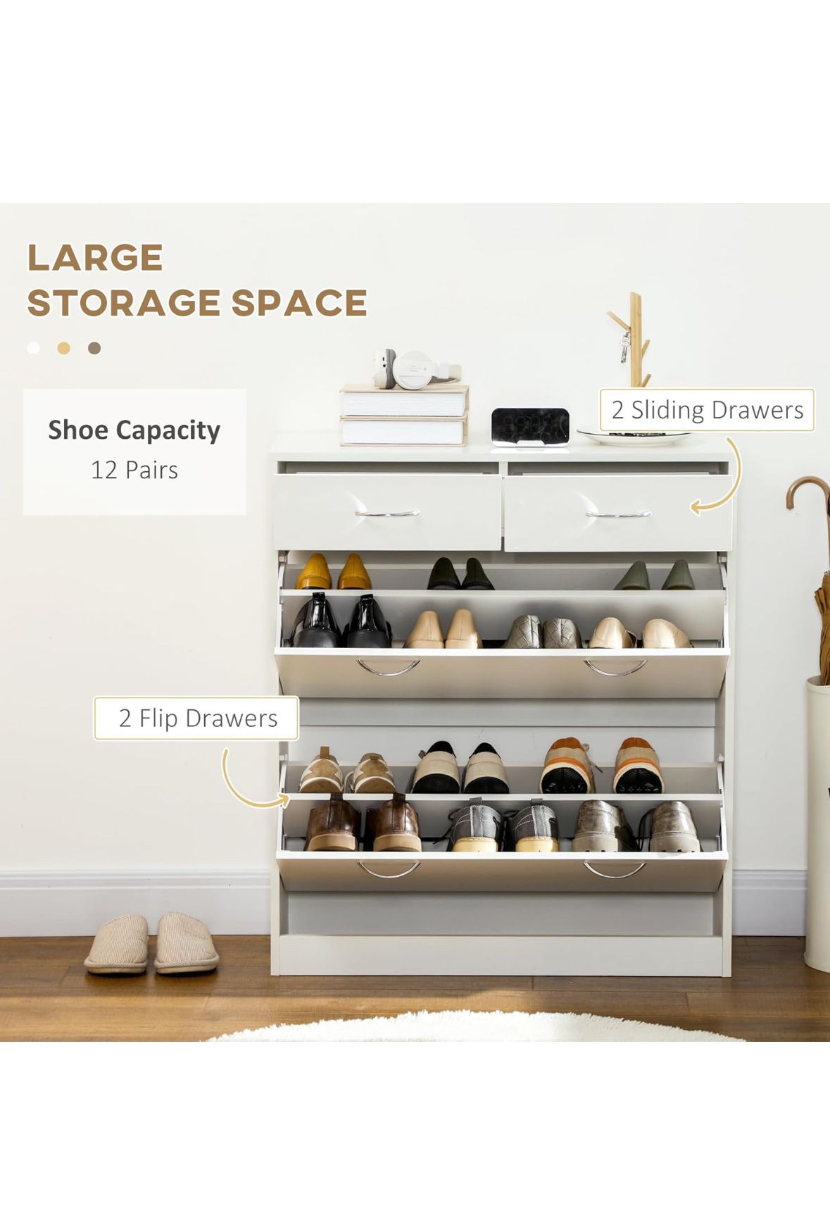 White Shoe Cabinet with 2 Sliding and 2 Flip Drawers - photo 4