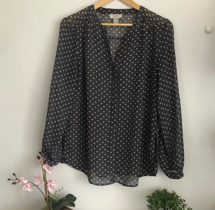 LOFT Grey Polka Dot Blouse thumbnail