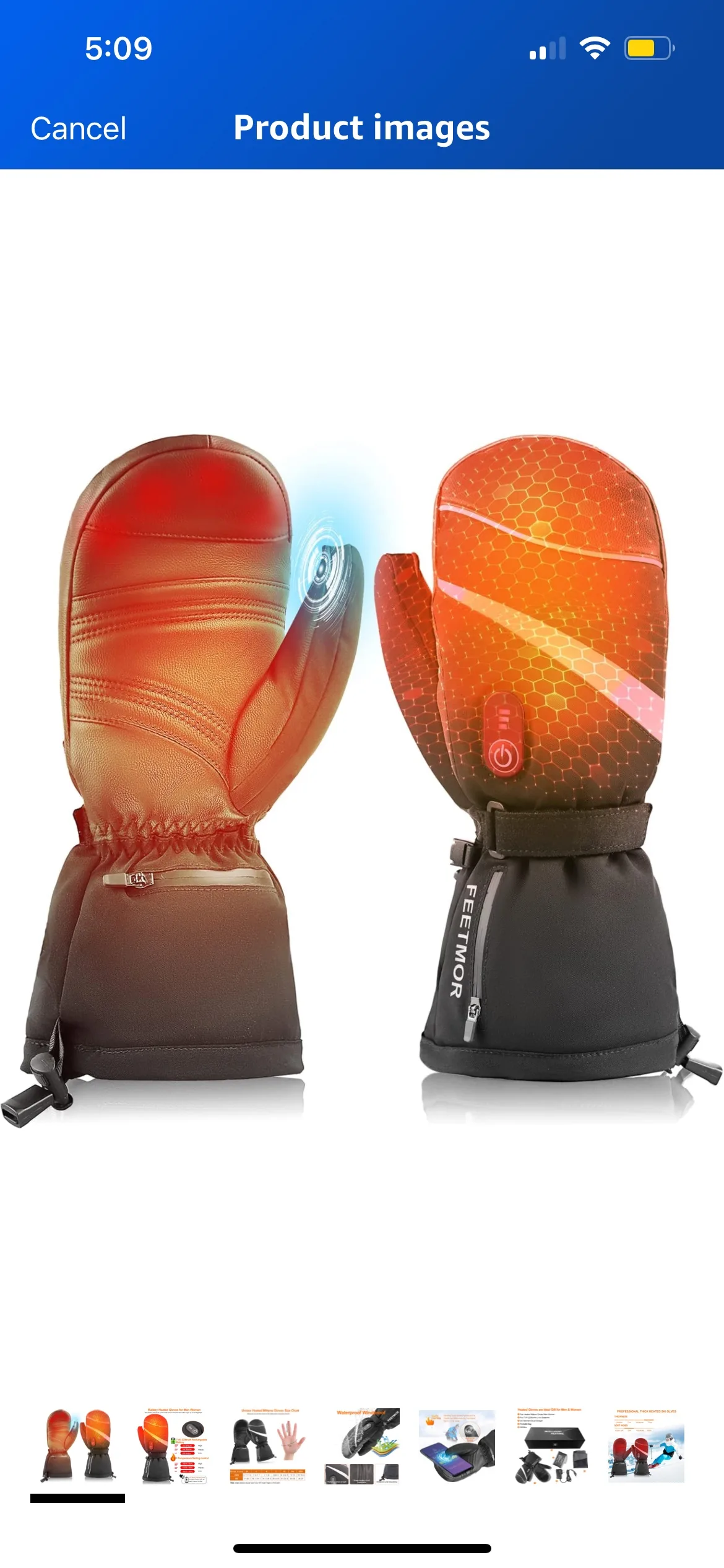 🥕Open box🥕 Heated Mittens, Rechargeable Battery Powered thumbnail
