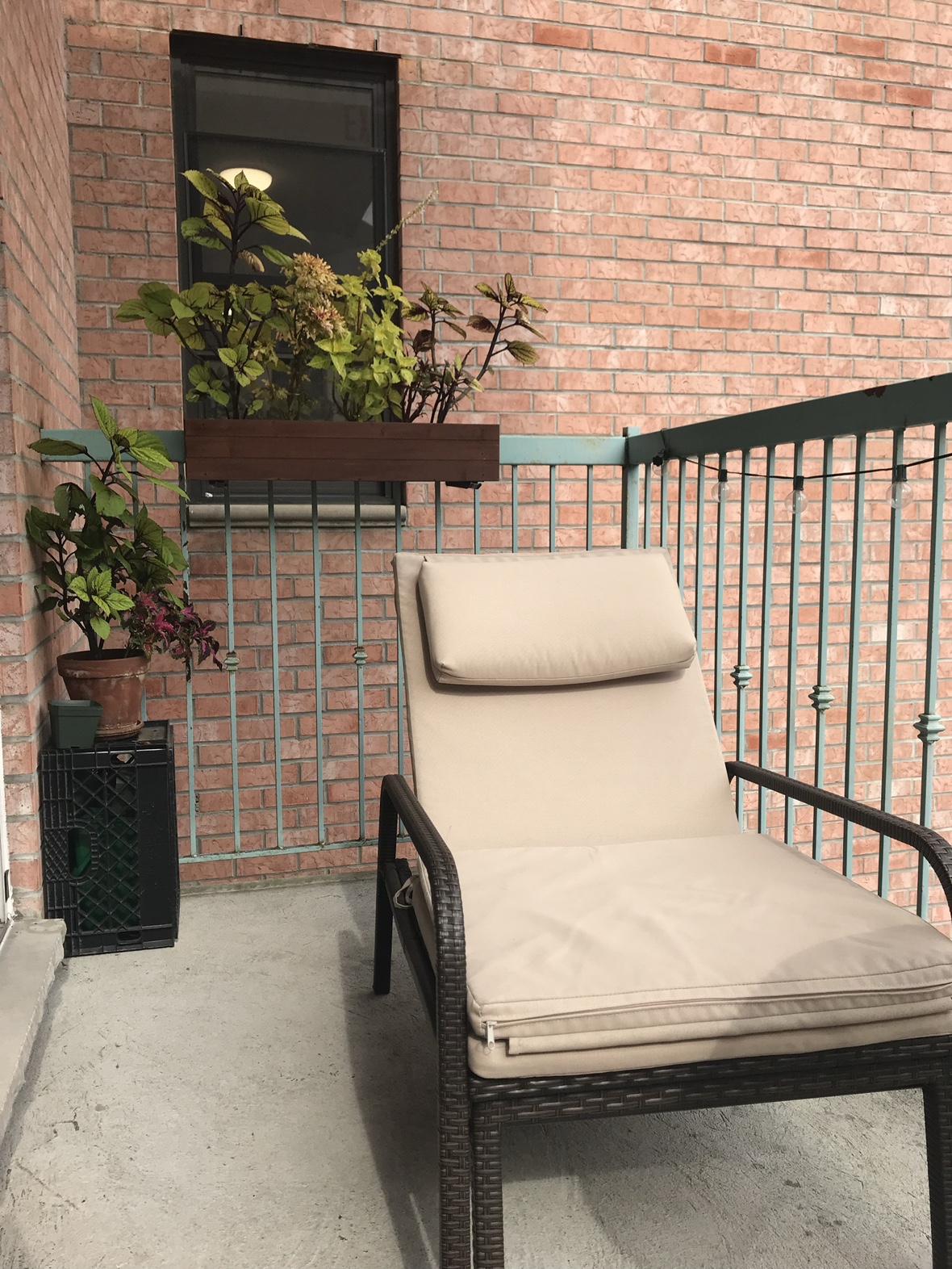 Adjustable Wicker Patio Chaise with cushion and footrest