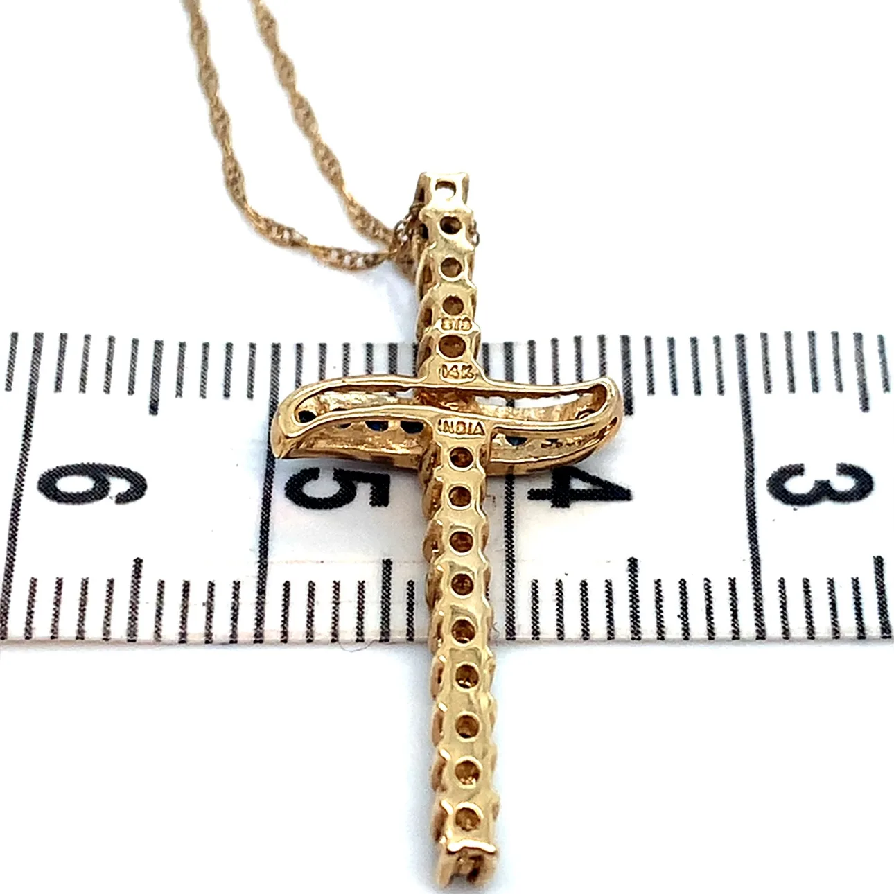 14K Gold Blue Sapphire & Diamond Cross Necklace and Earrings Set image indicator(7)