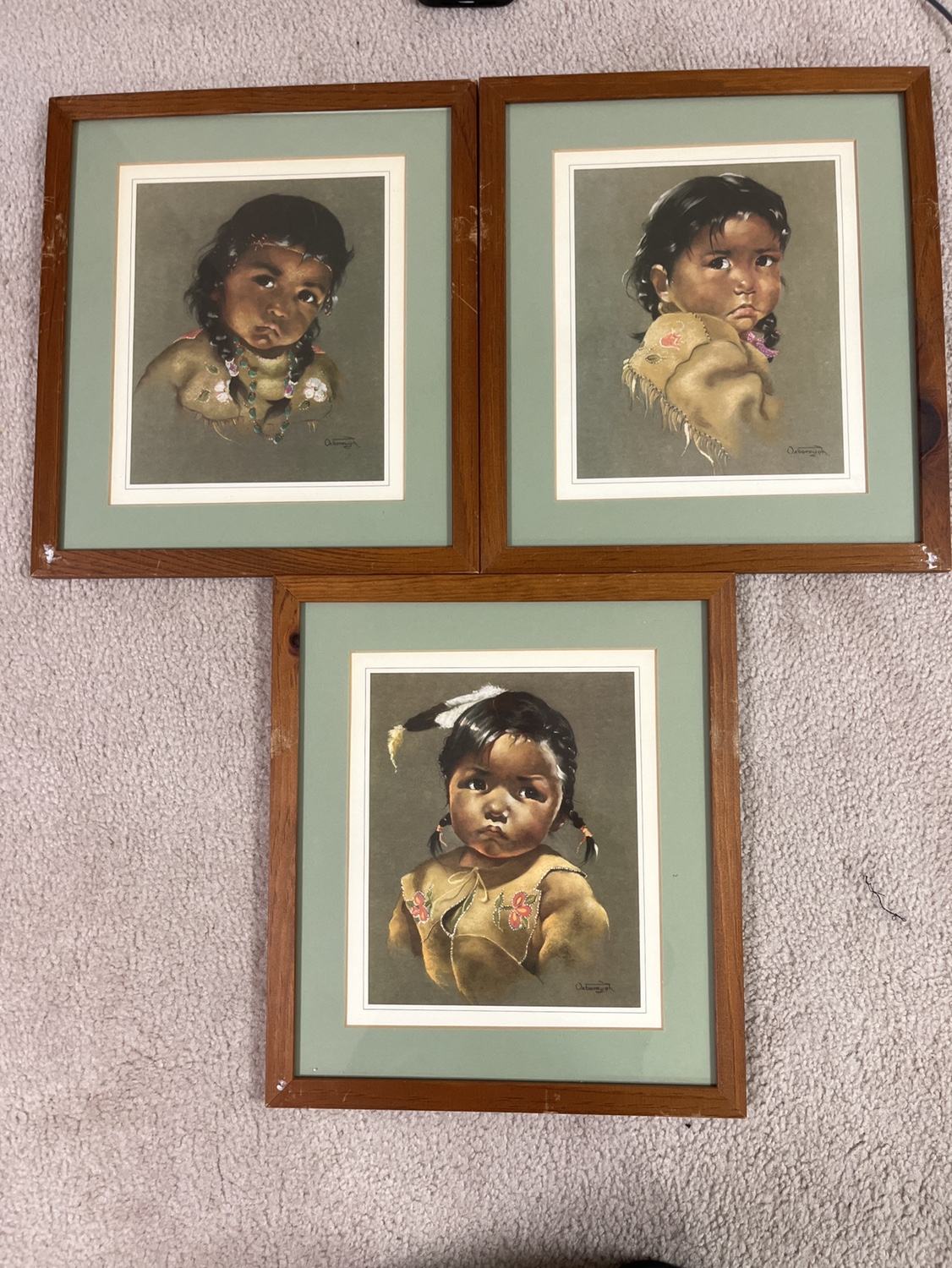 Set of 3 Framed Prints - signed by Oxborough - Indigenous