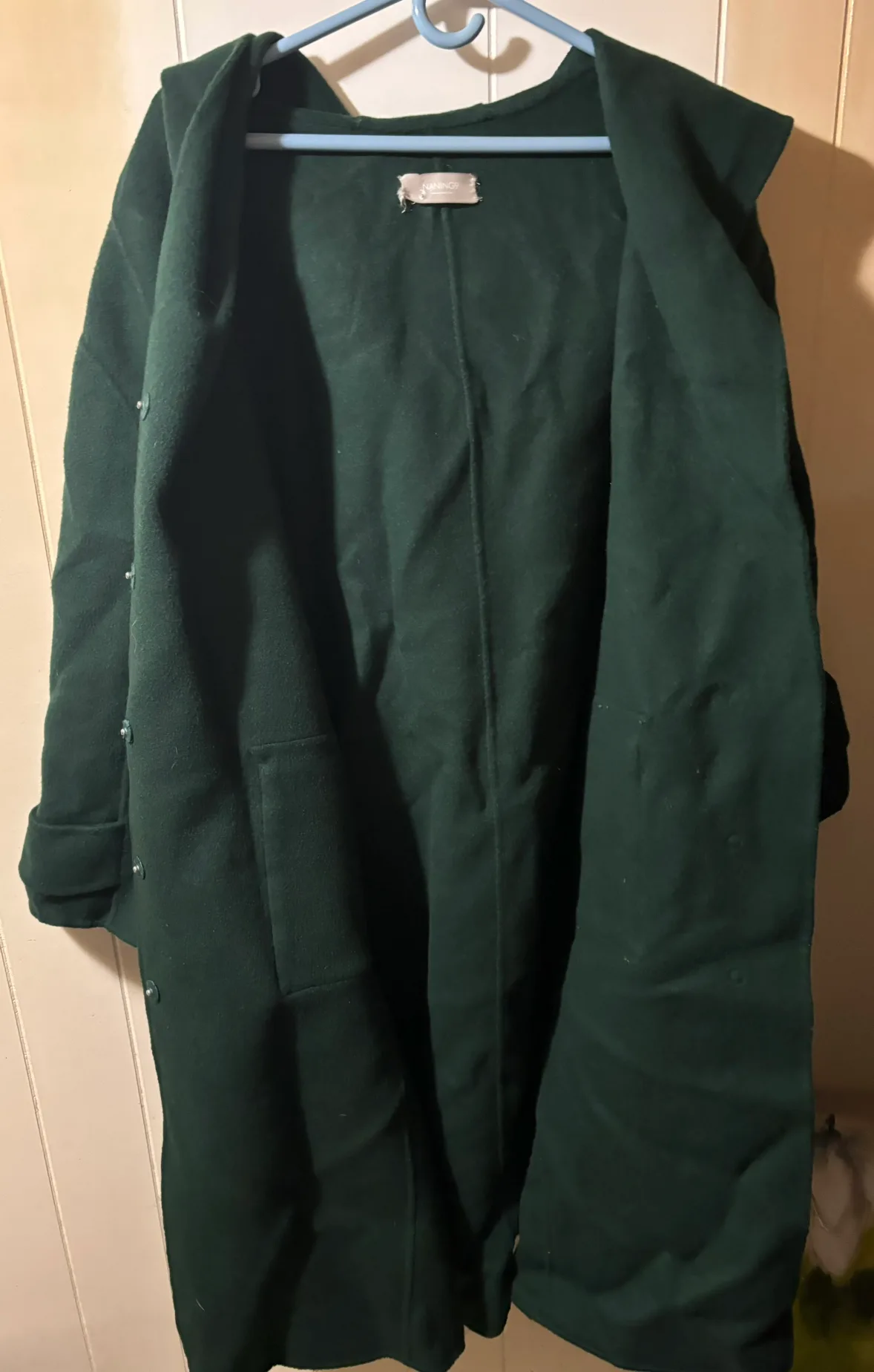 Wool Green Hooded oversized Coat with Belt One Size image indicator(6)