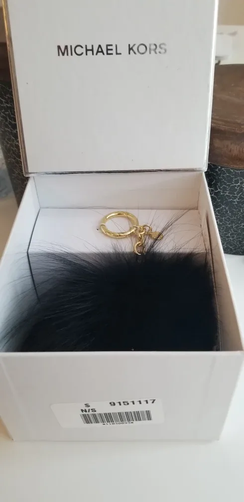 Michael Kors Black Fur Pom Pom Keychain thumbnail