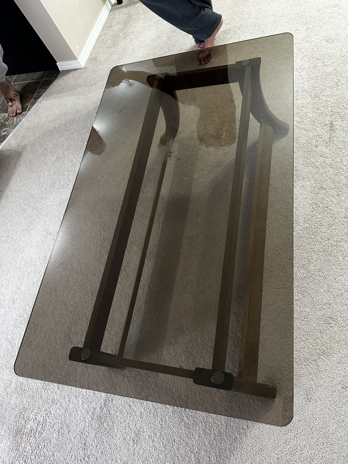 Smoked Glass Coffee Table with Wooden Frame