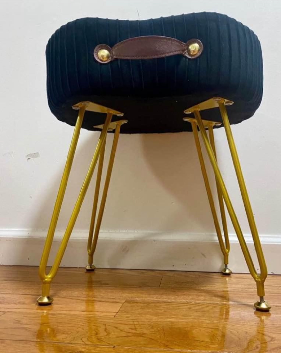 Black Velvet Stool with Gold Legs - photo 2