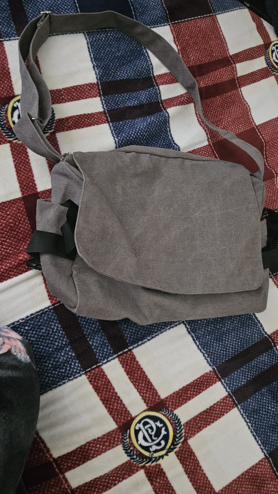 Grey Canvas Messenger Bag