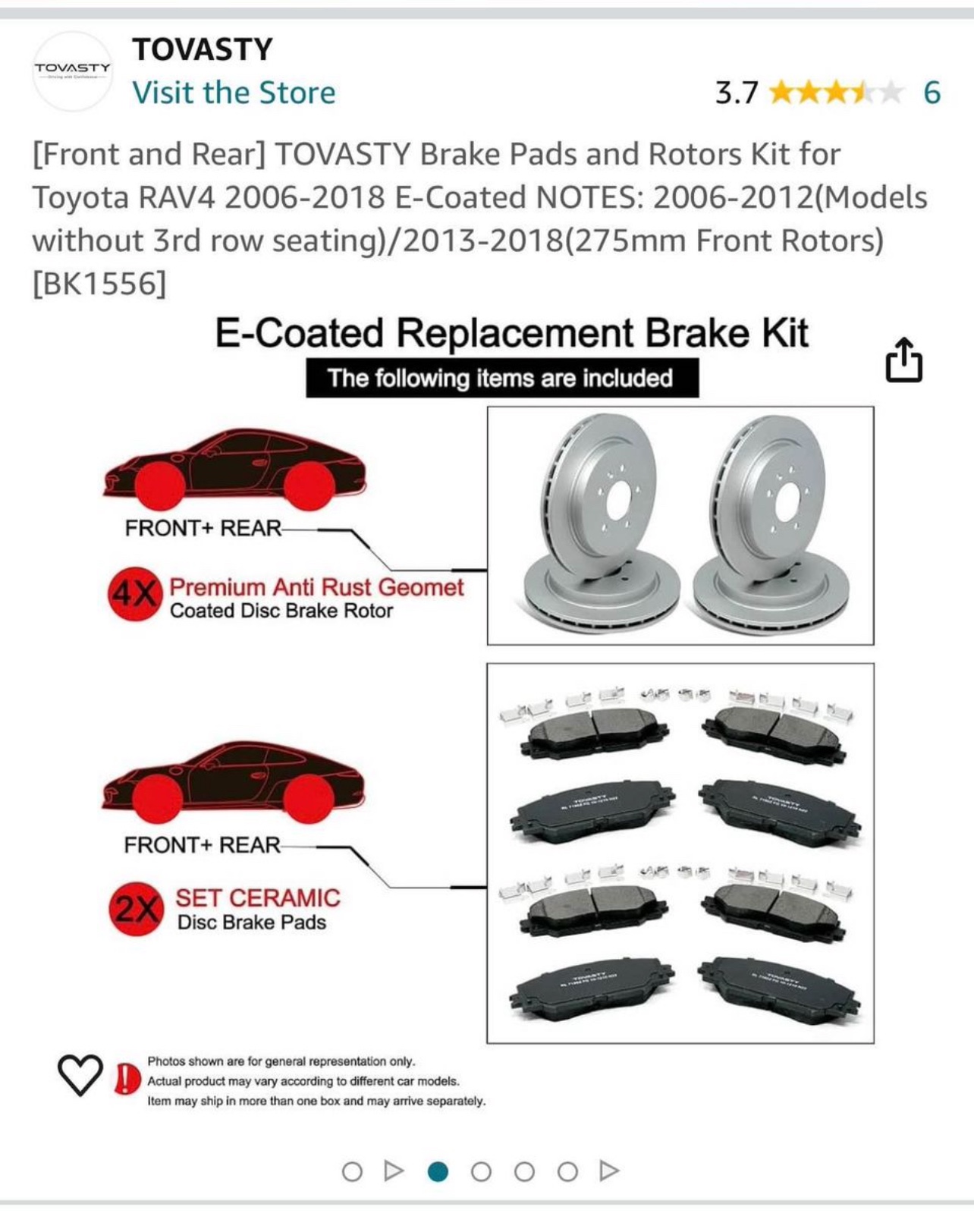 TOVASTY Brake Pads and Rotors Kit (Front and Rear) - photo 3