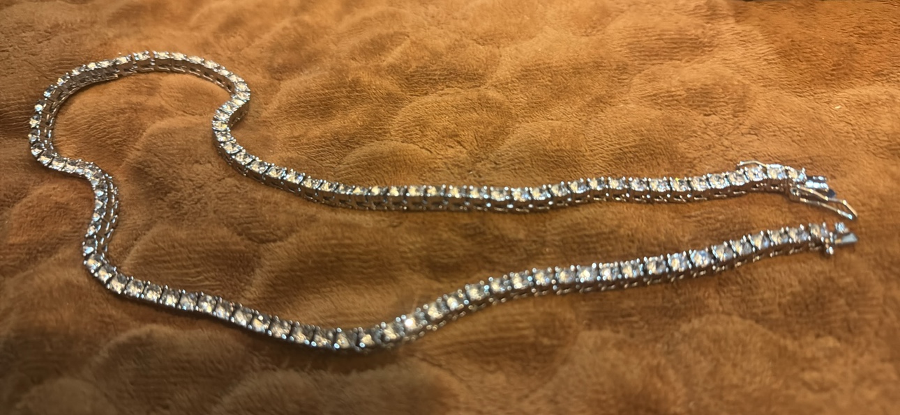 Sterling Silver Tennis Chain Necklace Cubic Zirconia