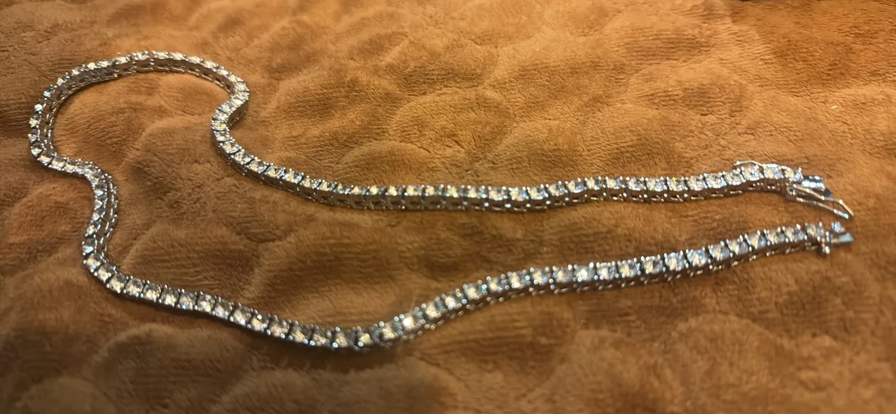 Sterling Silver Tennis Chain Necklace Cubic Zirconia thumbnail