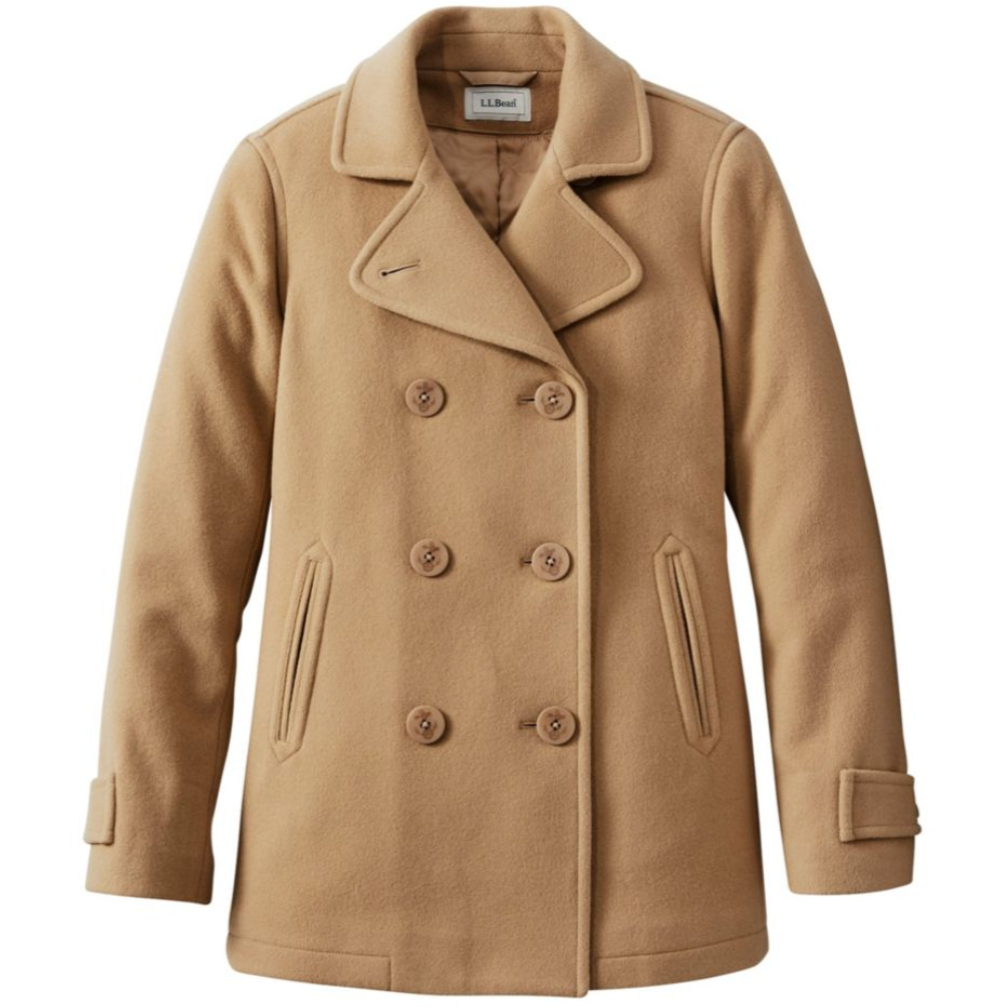 NWOT L.L. Bean Beige Pea Coat 100% Wool with Thinsulate