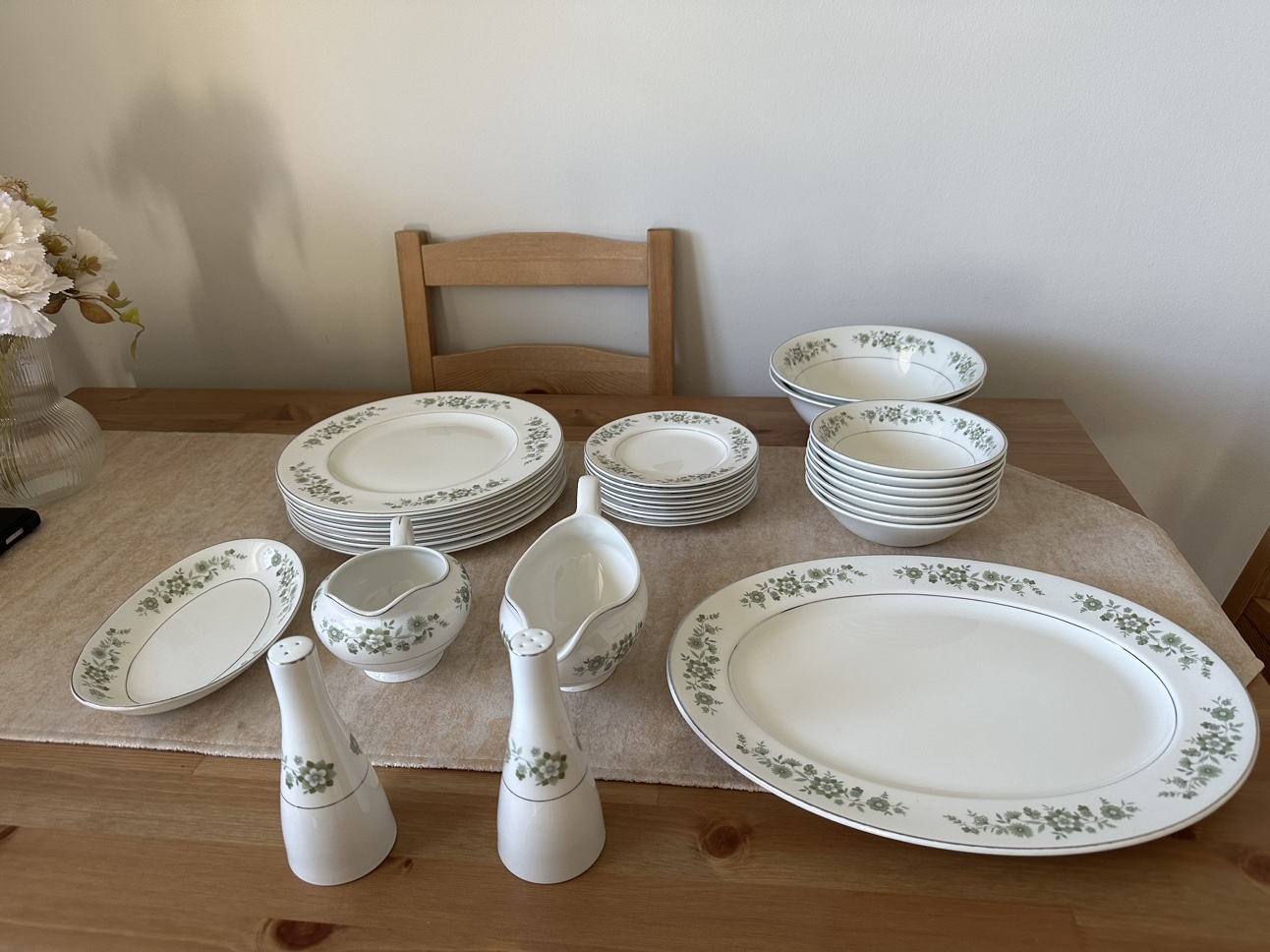 Vintage Green Floral China Dinnerware Set
