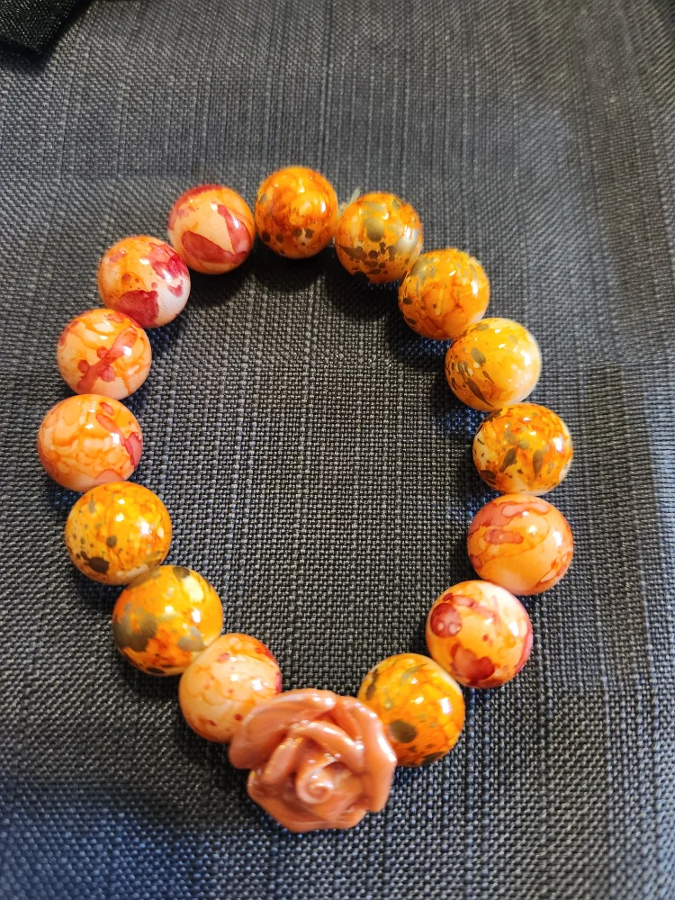 Handmade Orange and Red Fall colored glass Beaded Bracelet image indicator(2)
