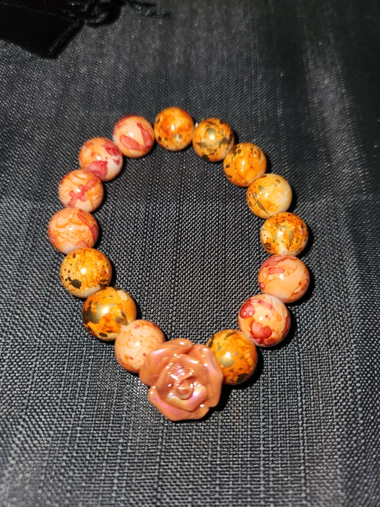 Handmade Orange and Red Fall colored glass Beaded Bracelet image indicator(3)