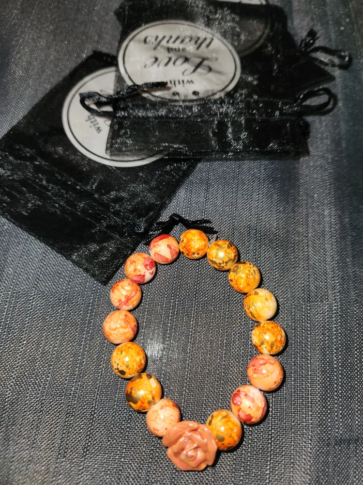 Handmade Orange and Red Fall colored glass Beaded Bracelet image indicator(4)