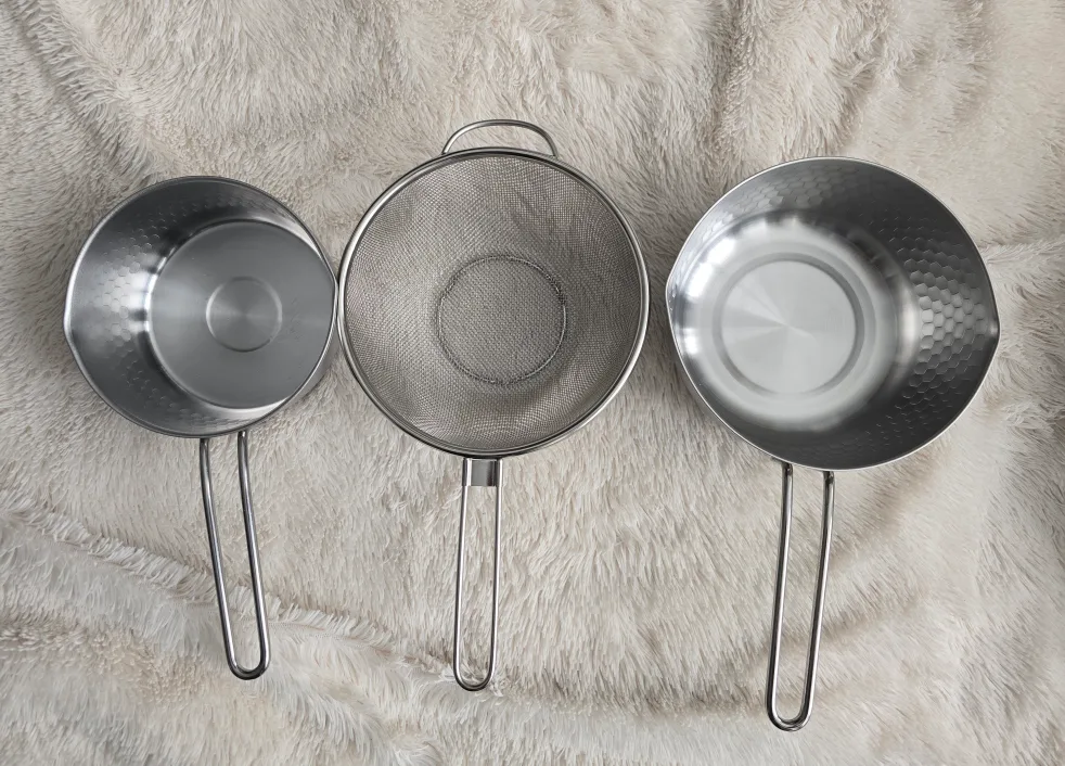 Stainless Steel Pots x2 and strainer 18cm /15cm thumbnail