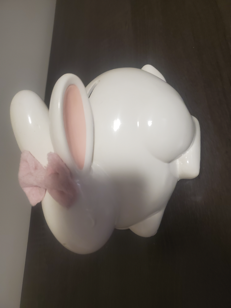 Ceramic Bunny Piggy Bank with Pink Bow