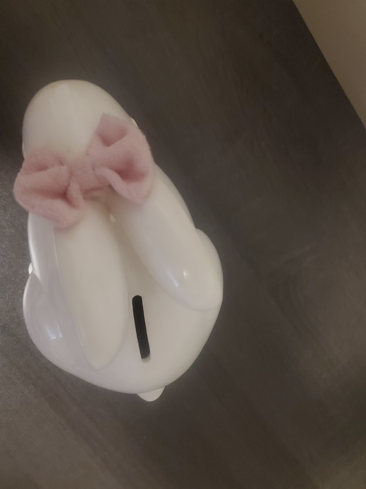 Ceramic Bunny Piggy Bank with Pink Bow - photo 2
