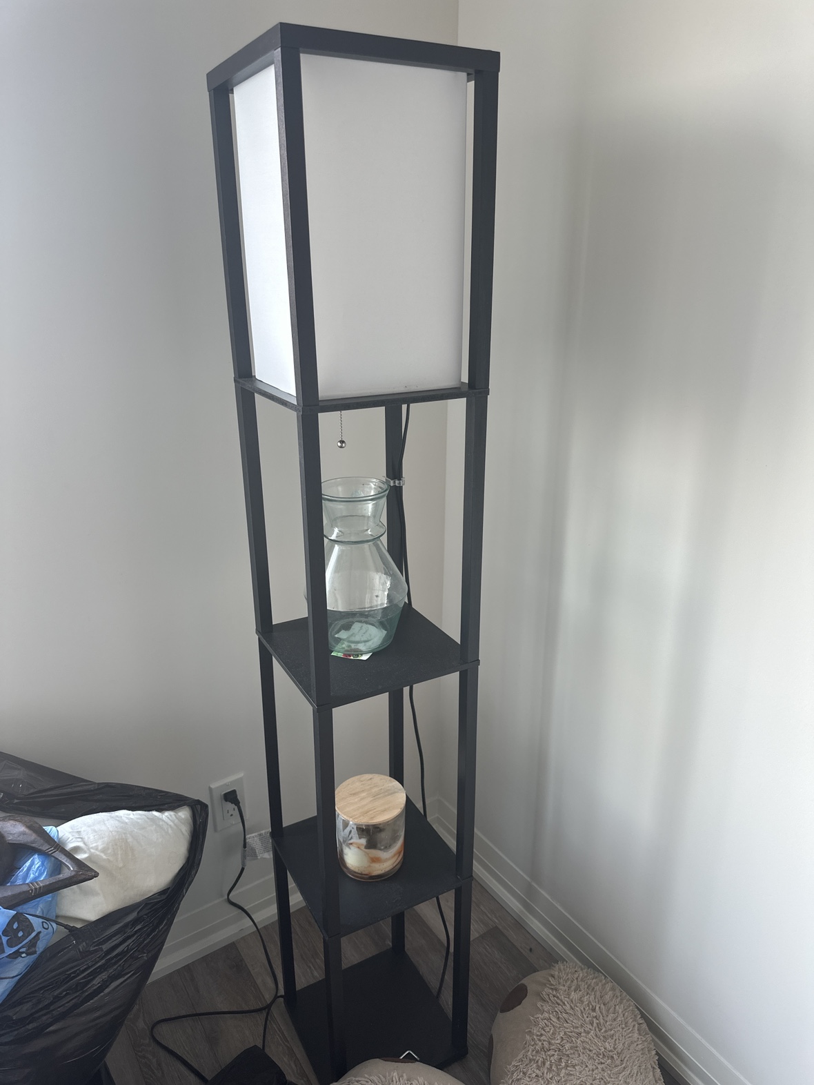 Black Floor Lamp with Shelf