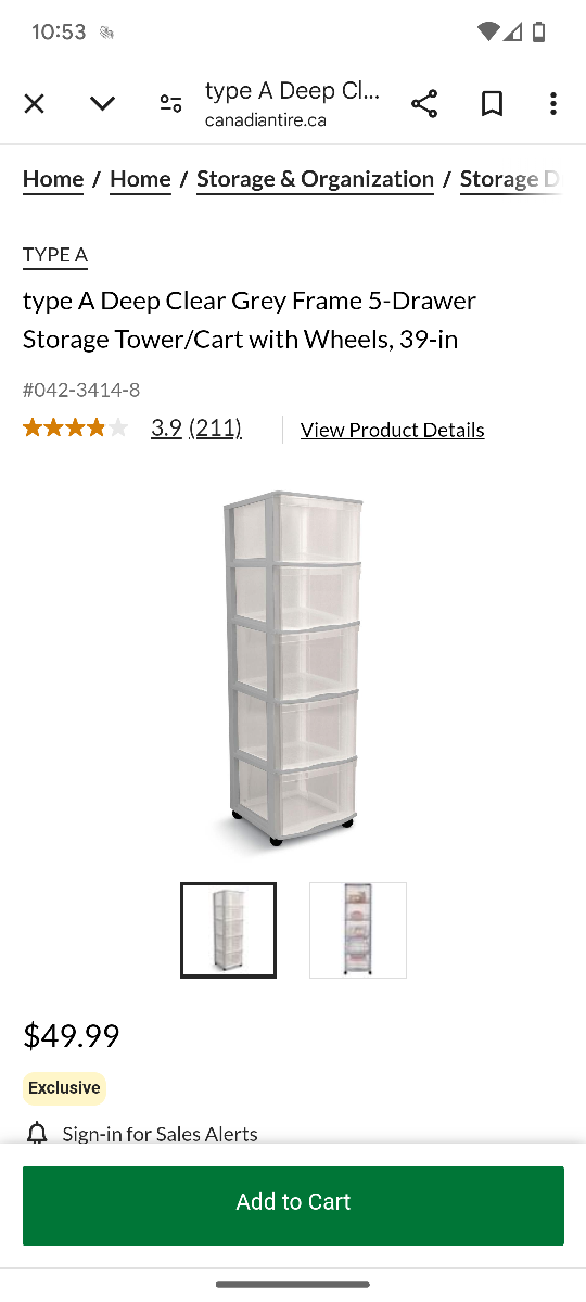 5-Drawer Storage Tower with Wheels (white) - photo 4