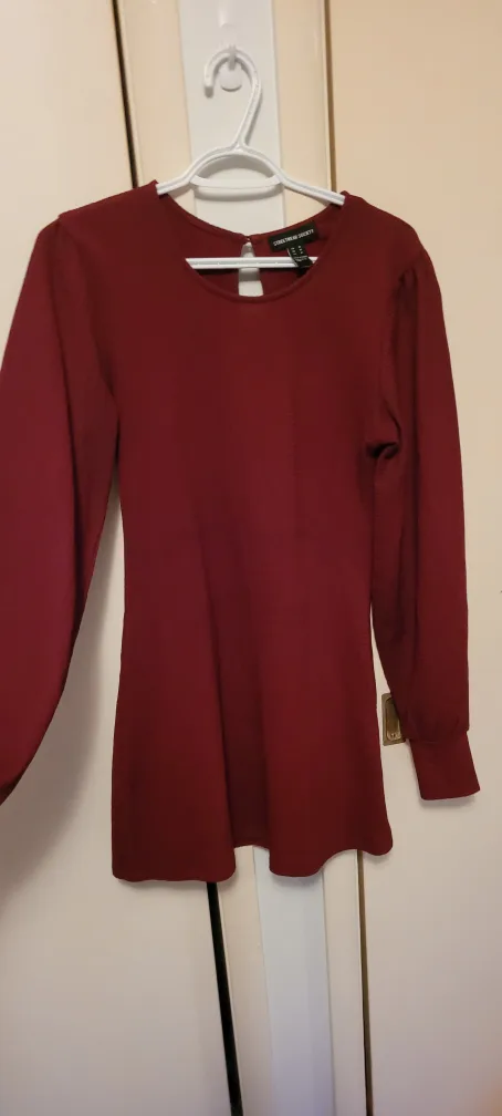 Burgundy Long Sleeve short dress