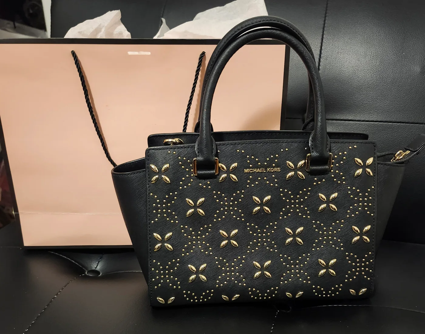 Michael Kors Selma Medium Top Zip Studded Satchel thumbnail