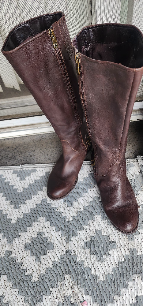 Brown Leather Knee High Boots with Studs - Size 9 - photo 2
