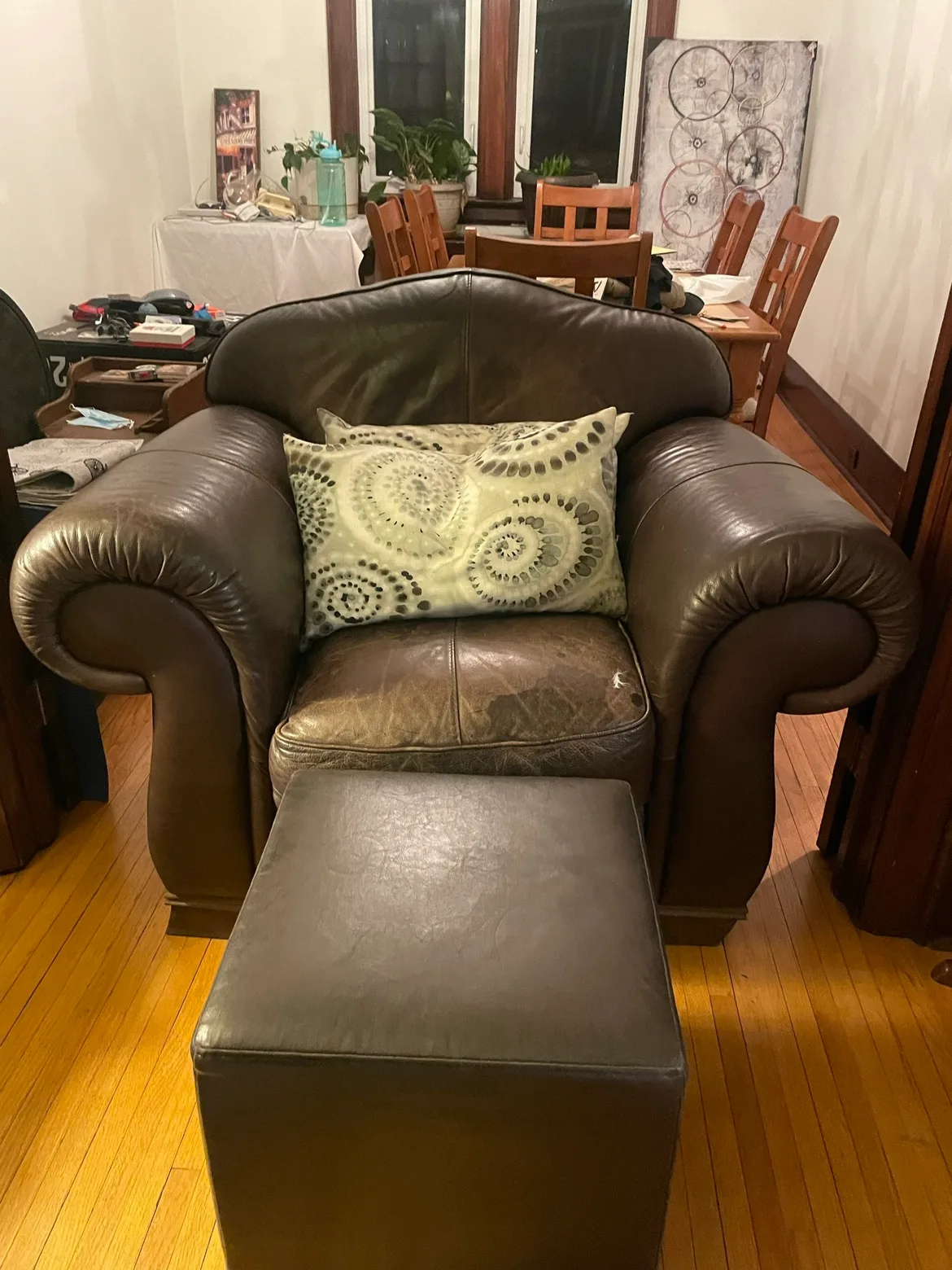 Leather Armchair with Ottoman thumbnail