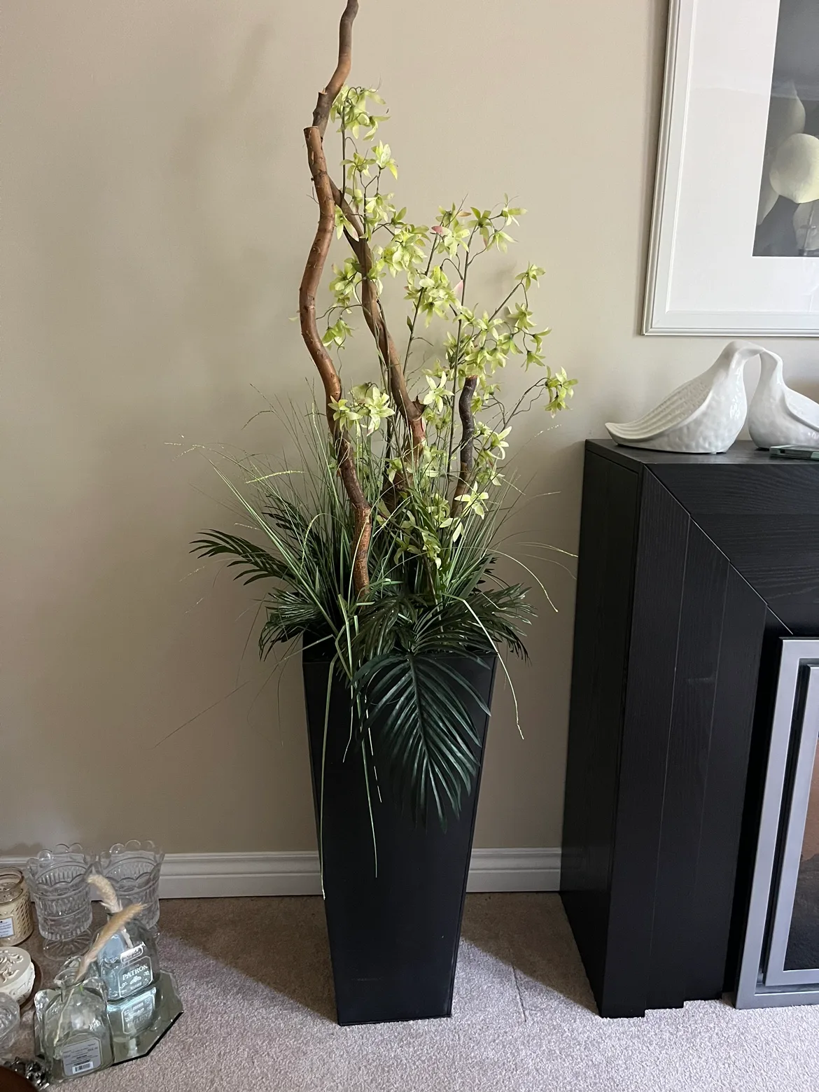 Beautiful tall 69” floral arrangement in large metal plant pot thumbnail