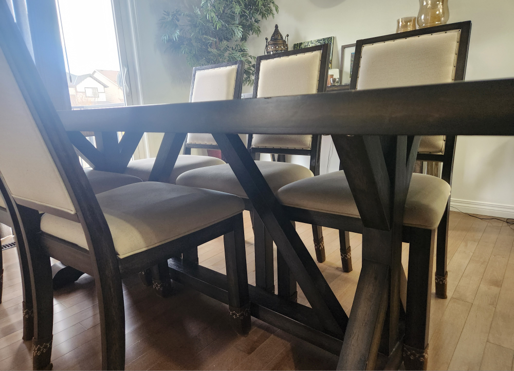 Dining Table Set with 6 chairs /beige upholstered chairs - photo 2