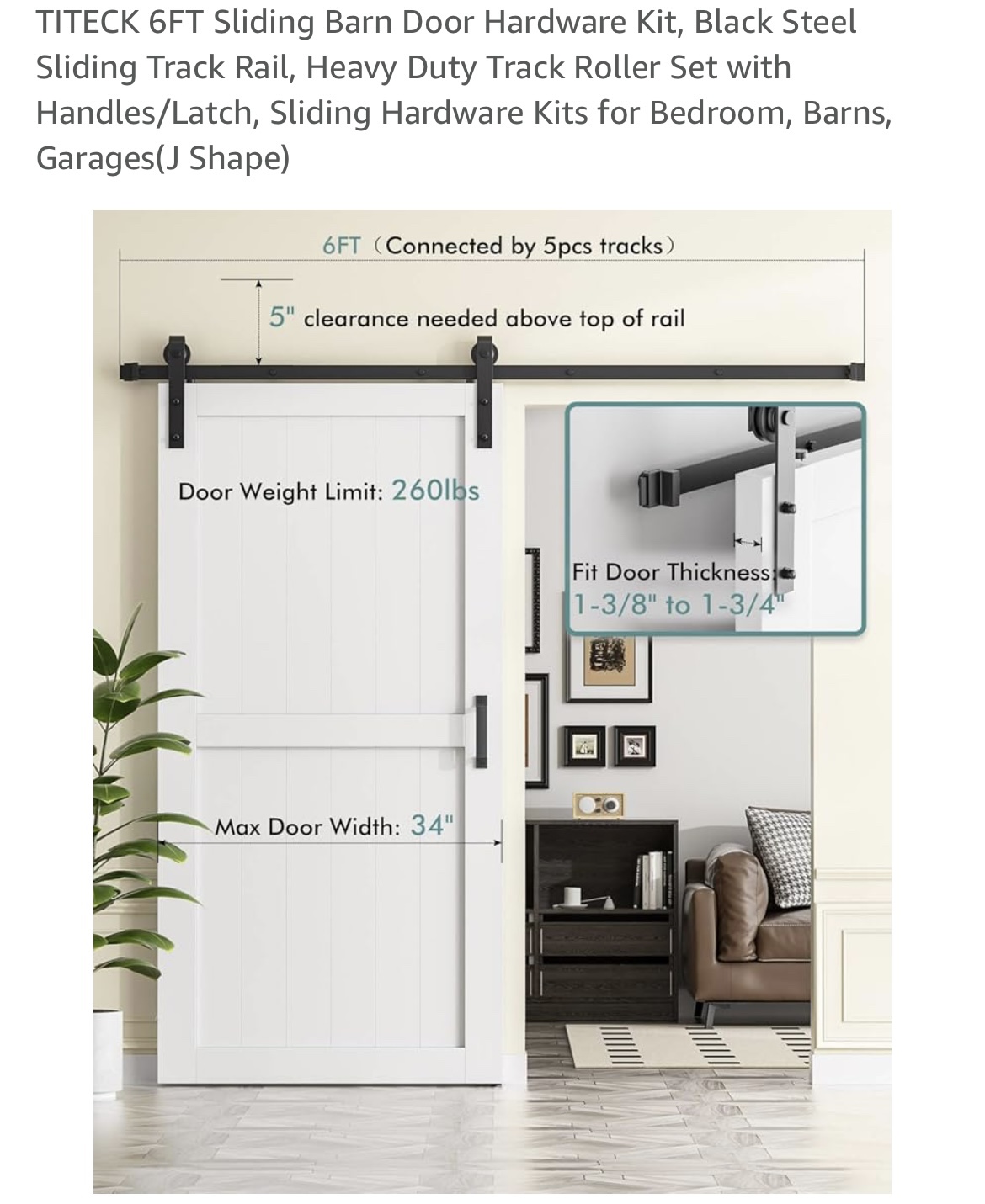Black Steel Sliding Barn Door Hardware Kit
