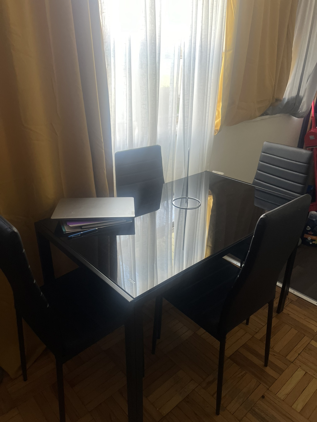 Black Glass Table with 4 Chairs