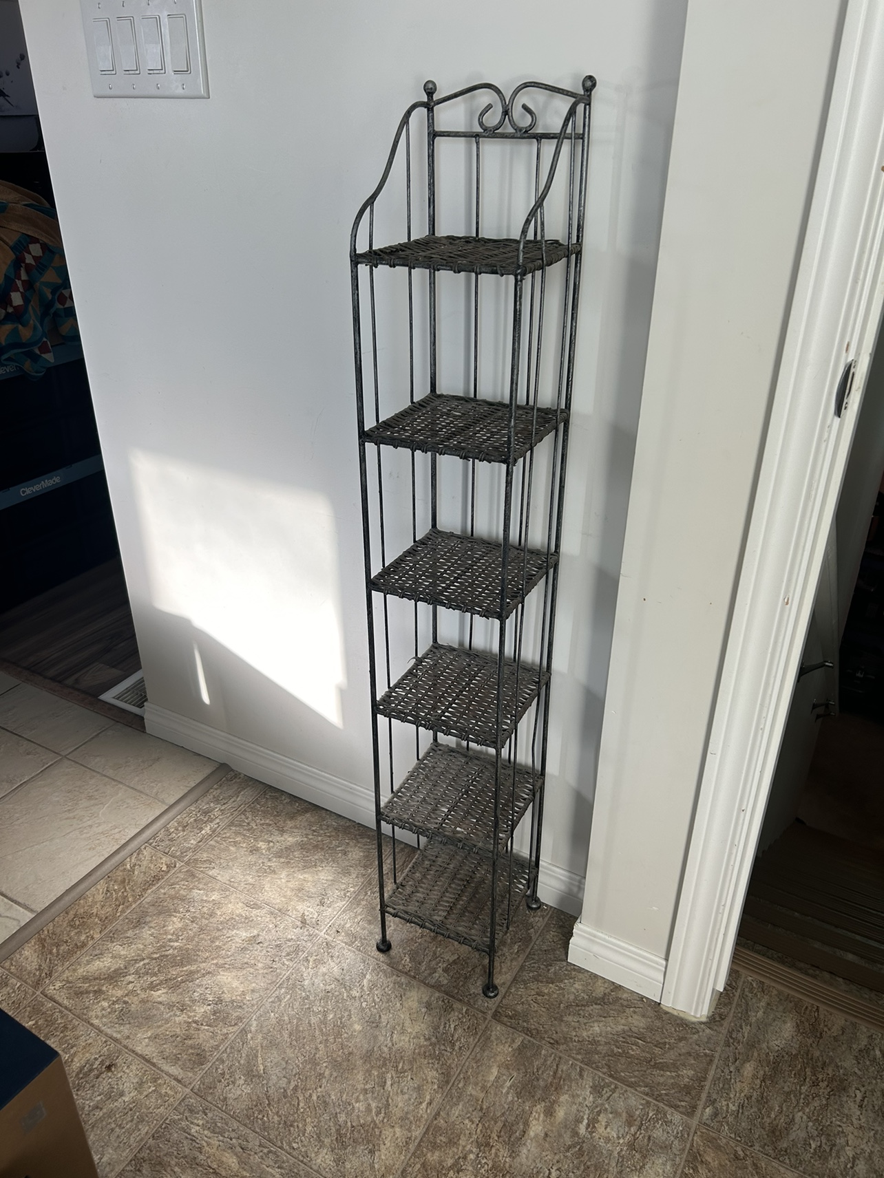 Wicker and Metal Shelving Unit