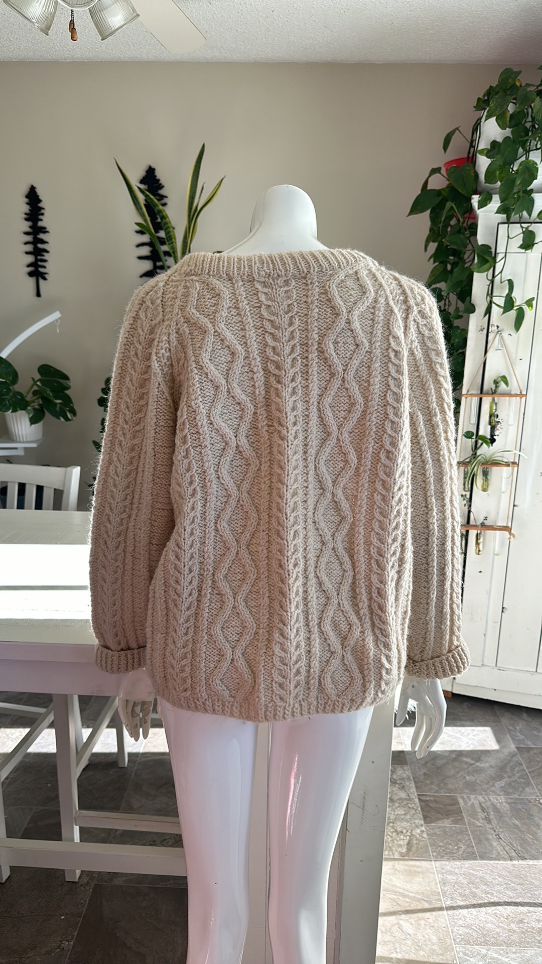 Vintage homemade wool Cream Cable Knit Sweater - photo 5